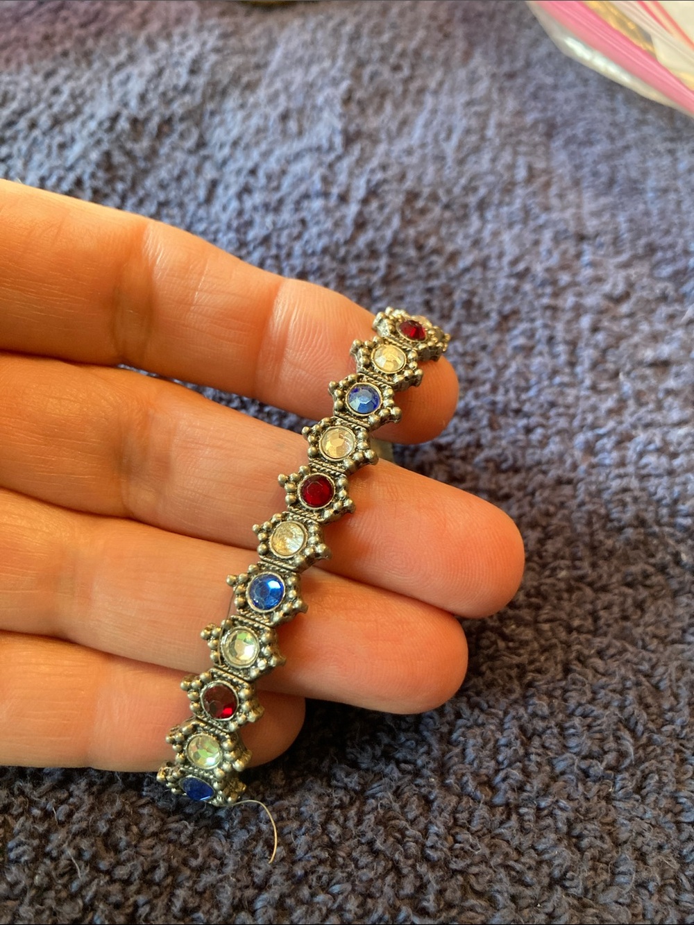 Vintage-Inspired Red, Blue & Clear Stone Stretch Bracelet - Women Jewelry